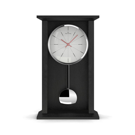 Tall Black Oak Pendulum Table Clock // Modern Lines