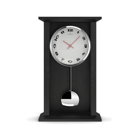 Tall Black Oak Pendulum Table Clock // Future in White