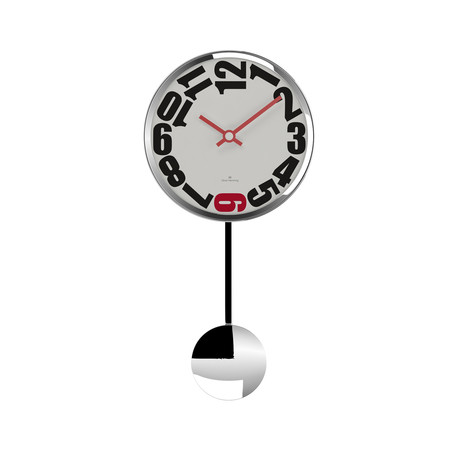 Mini Chrome Steel Pendulum Clock // Red Six in White