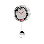 Mini Chrome Steel Pendulum Clock // Red Six in White