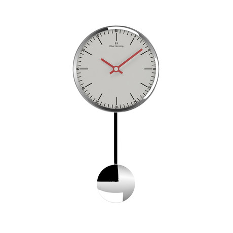 Mini Chrome Steel Pendulum Clock  // Red on White