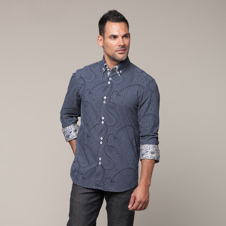 Paisley Button Down Shirt // Navy (S)