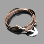 Genuine Leather & Steel Anchor Bracelet (Brown)