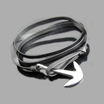Genuine Leather & Steel Anchor Bracelet (Black)