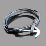 Genuine Leather & Steel Anchor Bracelet (Black)