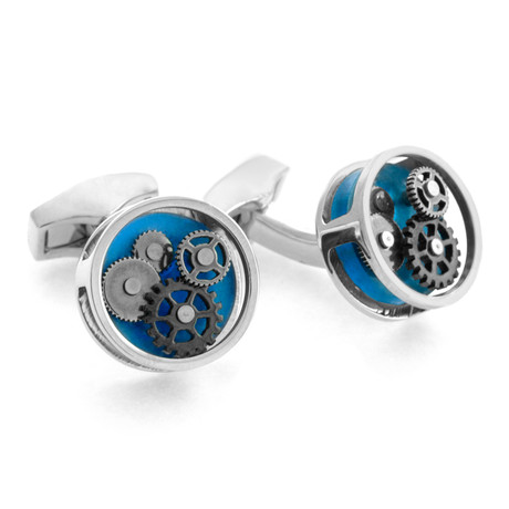Gear Perspex Cufflinks // Blue
