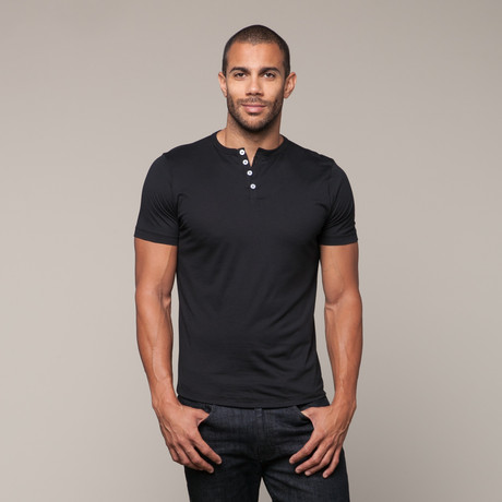 Pima Cotton Basic Henley // Black (S)