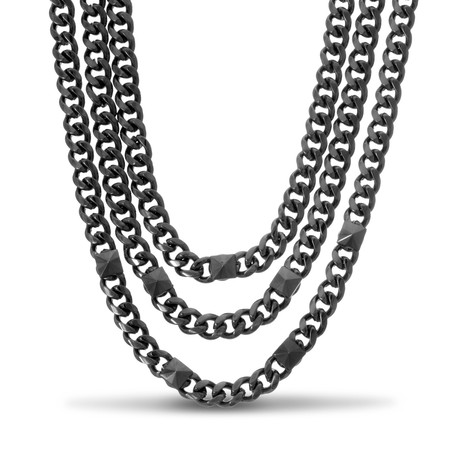 Triple Strand Gunmetal Necklace // 18"