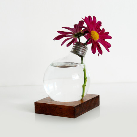 Repurposed Light Bulb // Vase with Wood Base
