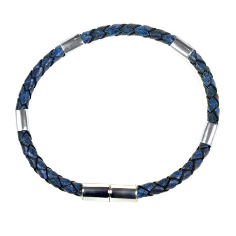Capri Leather Bracelet // 925 Silver Clasp // Blue // 4MM (Small)