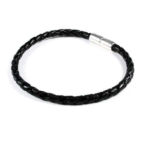Leather Bracelet // 925 Silver Clasp // Black // 4MM (Small)