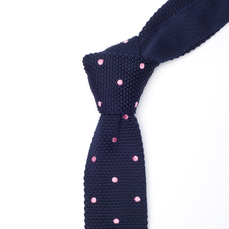 Navy + Pink Polka Dot Knit Tie