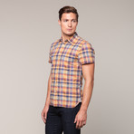 Slim French Seam Short Sleeve // Peach Plaid (L)