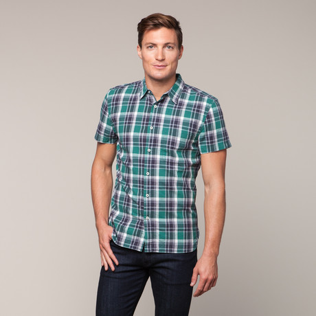 Slim French Seam Short Sleeve // Emerald Plaid (S)