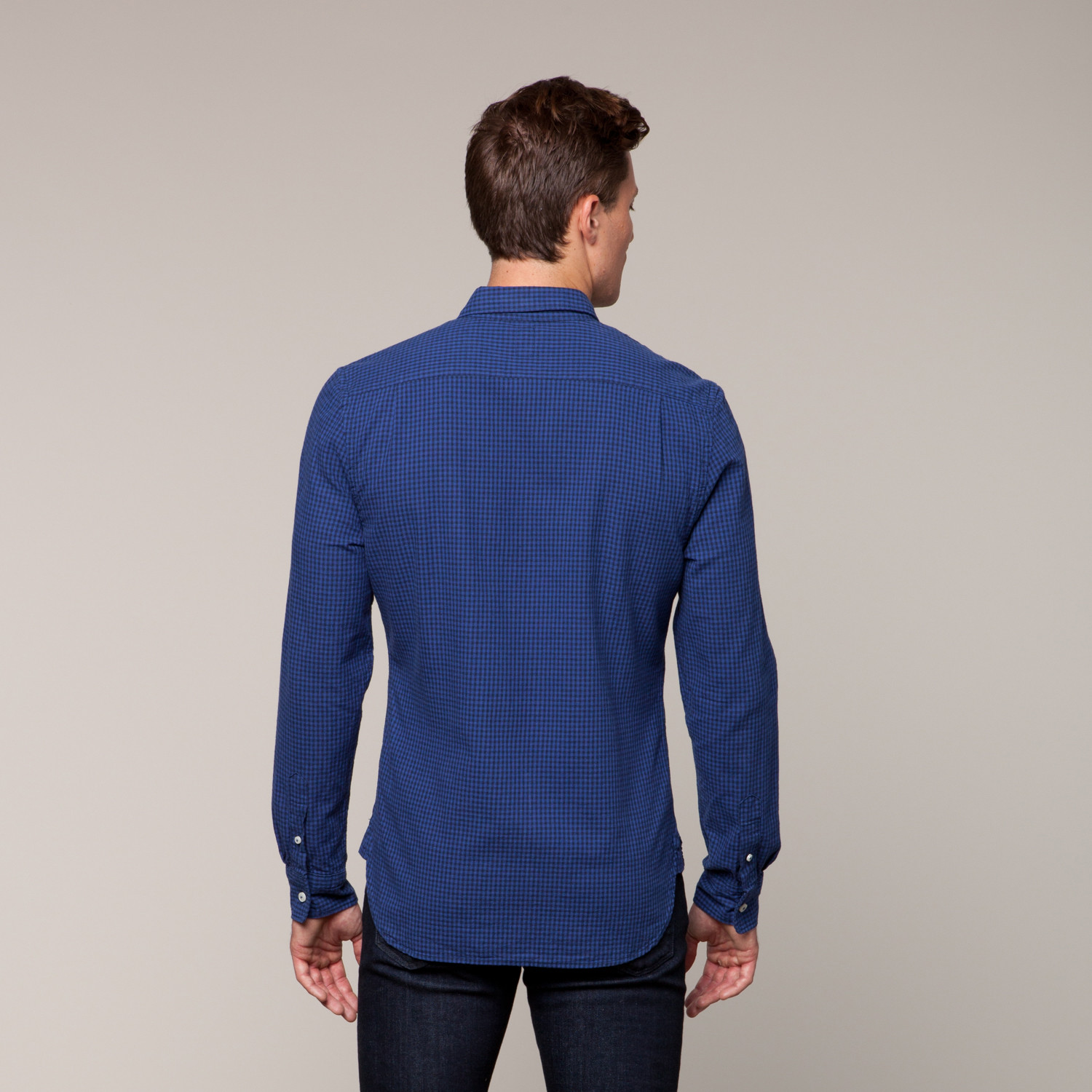 Slim French Seam Long Sleeve // Colbalt Mini Check (XL) - KATO Shirts ...