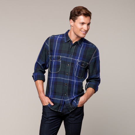 Casual Flap Long Sleeve // Navy Plaid (S)