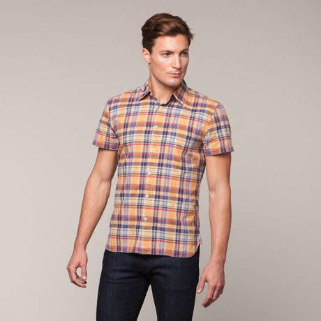 Slim French Seam Short Sleeve // Peach Plaid (S)