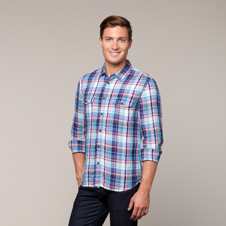 Regular Casual Flap Long Sleeve // Aqua Marine Plaid (S)