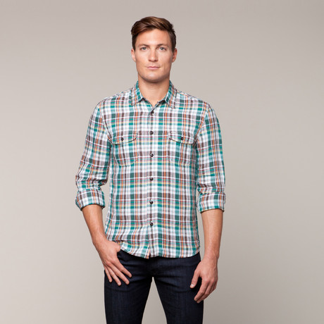 Regular Casual Flap Long Sleeve // Green Plaid (S)