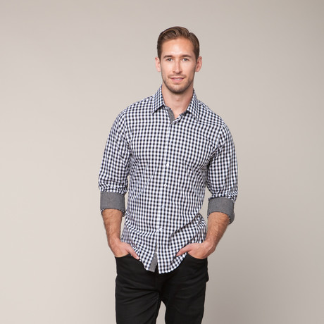 Button-Down Slim Fit Shirt // Black & White (XS)