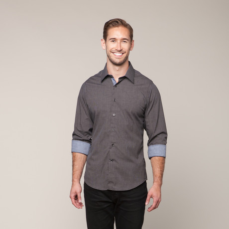 Button-Down Slim Fit Shirt // Black Check (XS)