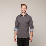 Button-Down Slim Fit Shirt // Black Check (S)