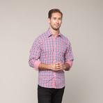 Button-Down Slim Fit Shirt // Red & Blue (XS)