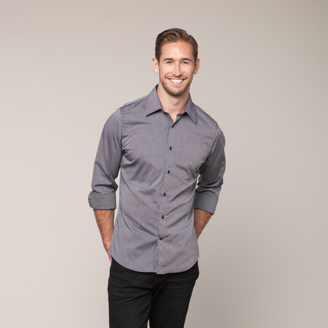 Button-Down Slim Fit Shirt // Black Striped (XS)