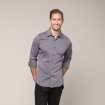 Button-Down Slim Fit Shirt // Black Striped (S)