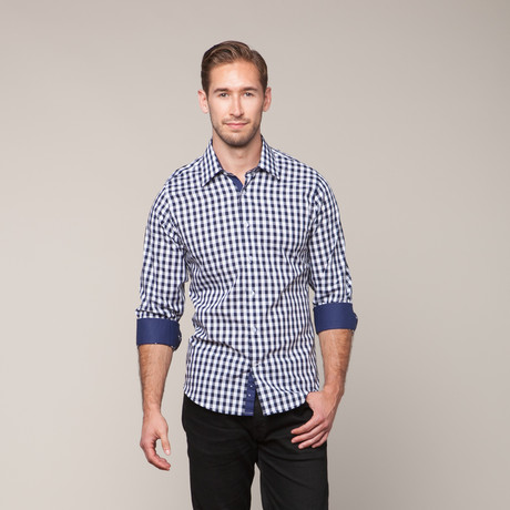 Button-Down Slim Fit Shirt // Blue & White (XS)