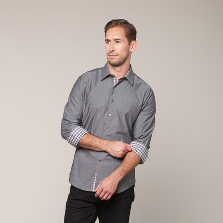 Button-Down Slim Fit Shirt // Charcoal (XS)