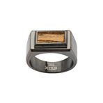 Stainless Steel Zebra Wood Ring // Brown (Size: 9)