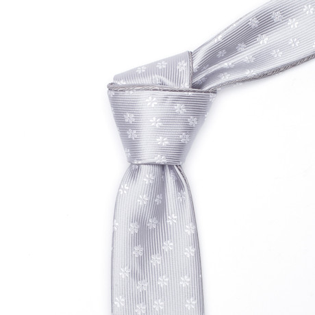 Silver + White Floral Tie