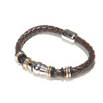 Braided Leather Bracelet With 18KT Gold-Plated Stainless Steel // Brown