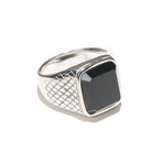 Stainless Steel Ring With Simulated Black Onyx (Size 9)