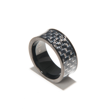 Black IP Stainless Steel Carbon Fiber Ring (Size 9)