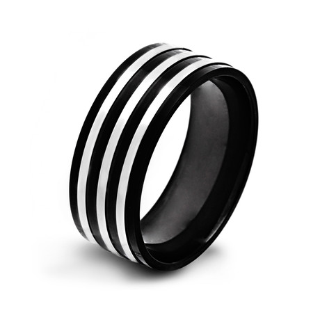 Stainless Steel Plated Three Stripe Ring (Size 8)