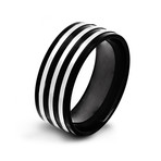 Stainless Steel Plated Three Stripe Ring (Size 8)