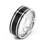 Stainless Steel Plated Striped Ring (Size 8)