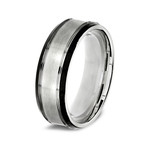 Stainless Steel Plated Two Tone Grooved Center Ring // Brushed (Size 8)