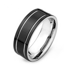 Plated Stainless Steel Flat Band Dual Grooved Ring (Size 8)