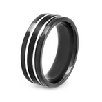 Plated Stainless Steel Brushed And Polished Grooved Ring (Size 7)