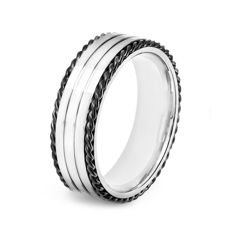 Stianless Steel Two-Tone Twisted Rope + Grooved Ring (Size 8)