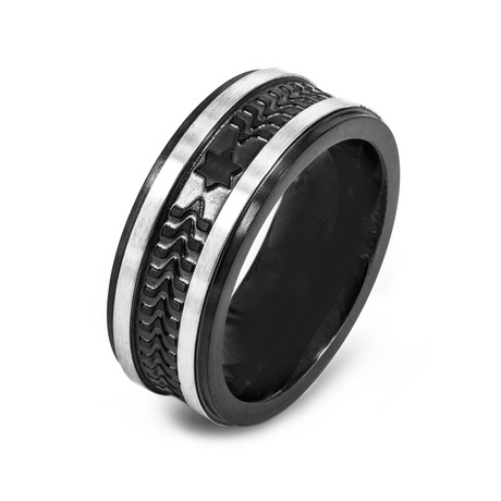 Stainless Steel Plated and Brushed Textured Ring (Size 8)