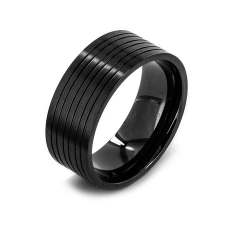 Stainless Steel Plated Grooved Flat Ring (Size 8)