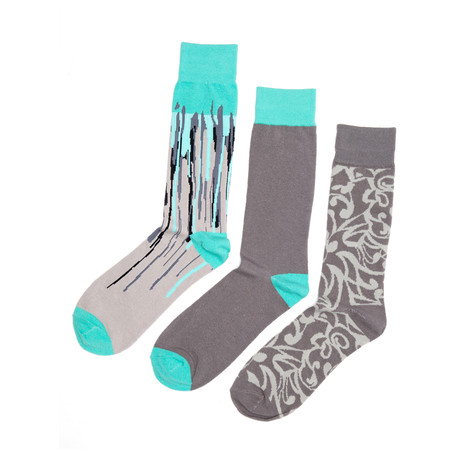Grey + Seafoam Prints Socks // 3 Pack