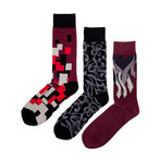 Red + Maroon Patterns Socks // 3 Pack