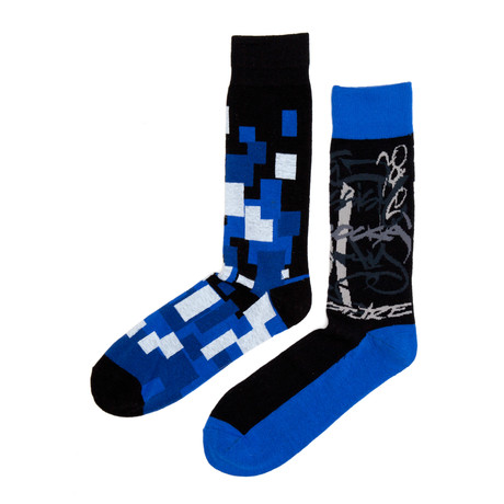 Black + Blue Blocks Socks // 2 Pack