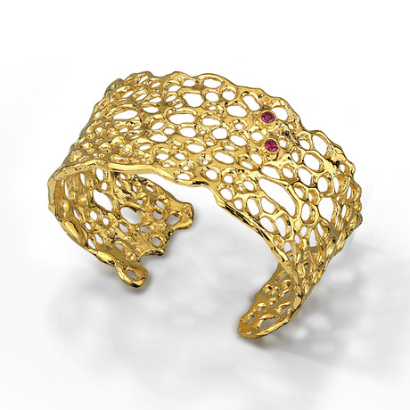 Golden Cactus Cuff (Rubies)