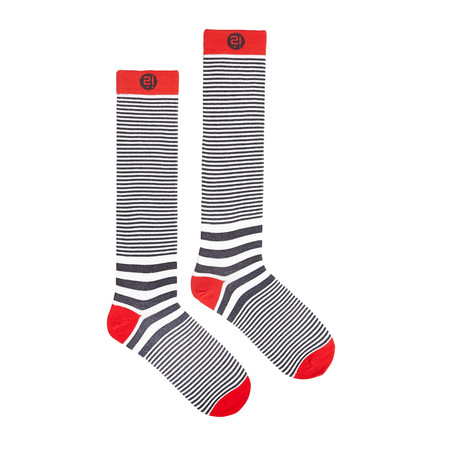 White Black Stripes Knee Sock